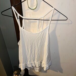 POL White Ruffle-Hem Spaghetti Strap Camisole